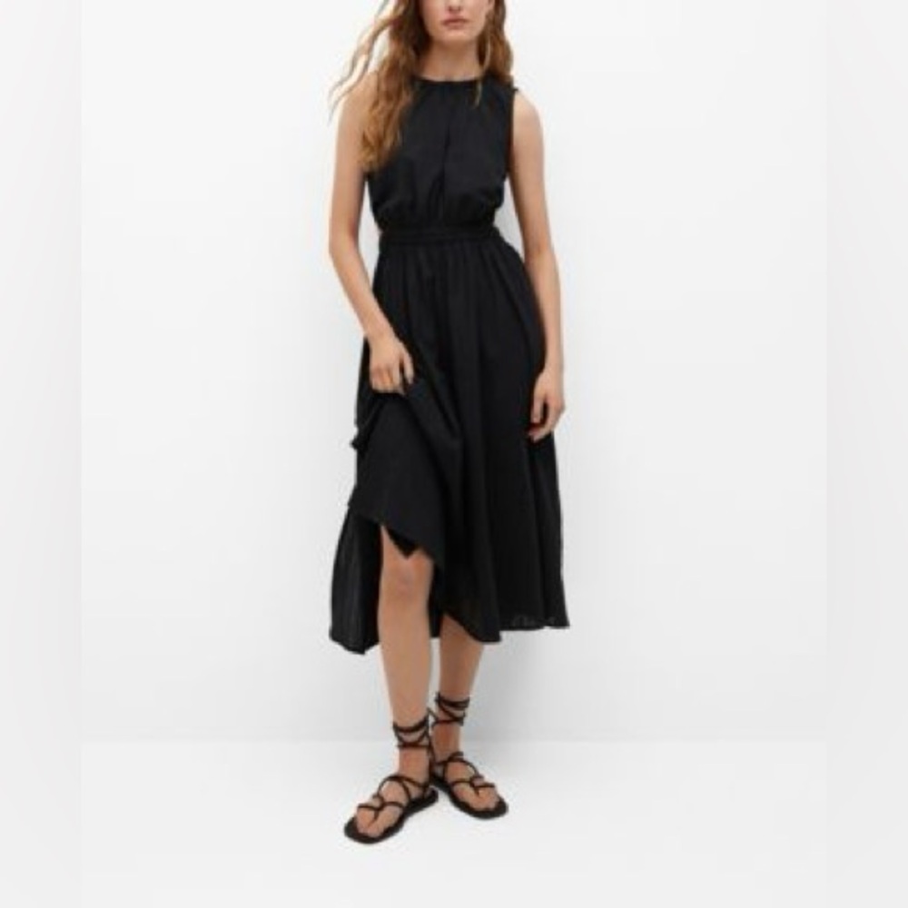 Mango Cotton Back Vent Midi Dress